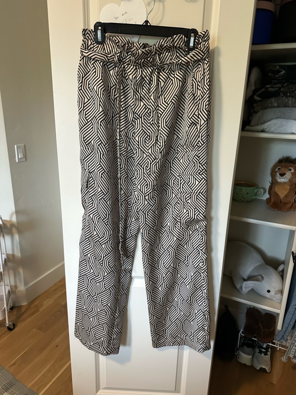 Sanctuary Black and Cream Geometric Print Paperbag Waist Pants